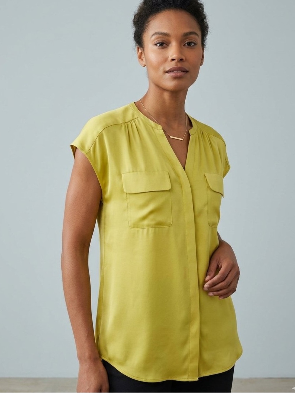 Classiques Entier Cap Sleeveless Silk Blouse Chartreuse Yellow Sz L Luxury